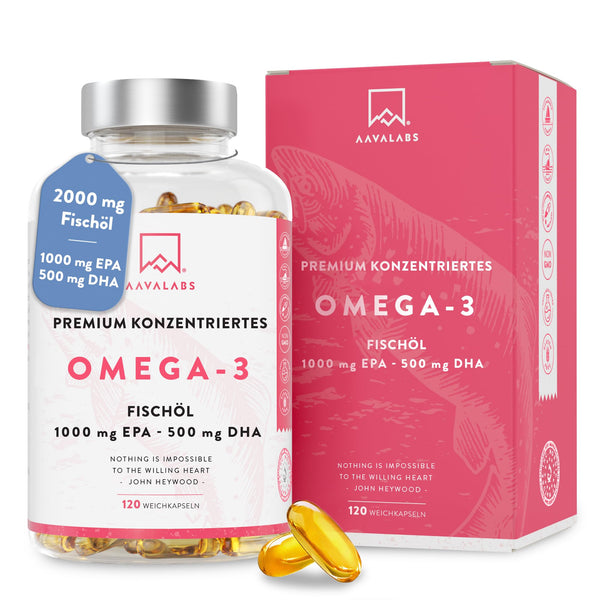 Omega 3 kapsulas, augsta deva 2000 mg Omega 3 eļļa 1000 mg EPA + 500 mg DHA vienā dienas devā (2 Premium Omega 3 zivju eļļas kapsulas) - Omega-3 taukskābju kapsulas - 120 kapsulas Zivju eļļa Omega 3 augsta deva 60 dienas