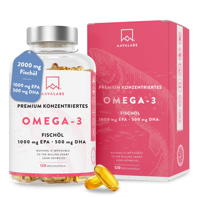 Omega 3 kapsulas, augsta deva 2000 mg Omega 3 eļļa 1000 mg EPA + 500 mg DHA vienā dienas devā (2 Premium Omega 3 zivju eļļas kapsulas) - Omega-3 taukskābju kapsulas - 120 kapsulas Zivju eļļa Omega 3 augsta deva 60 dienas