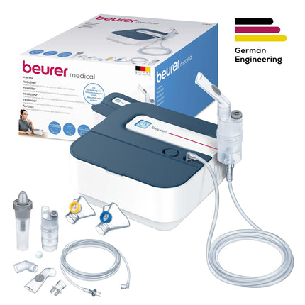Beurer IH 28 Pro inhalators, smidzinātāja komplekts ar augstas kvalitātes silikona maskām un deguna dušu, augsta smidzināšanas veiktspēja, inhalācijas ierīce elpošanas terapijai, bērniem un pieaugušajiem