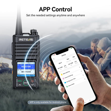 Retevis RB658 rācijas lietotne, Bluetooth divvirzienu radio 1800 mAh, AI trokšņu slāpēšana, 1,77 collu ekrāns, rācijas ar bezvadu austiņām, autoparkiem, transportlīdzekļu vadīšanai (2 iepakojumā, melnas)