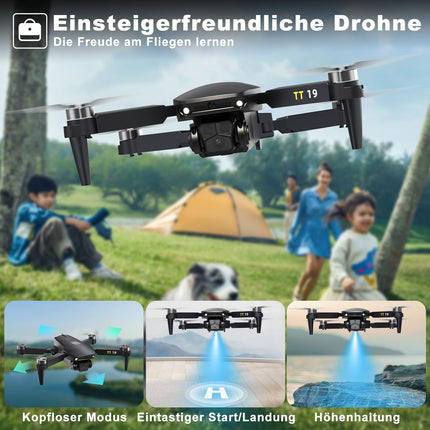 TT19 mini drons ar kameru 180° šķēršļu novēršana 40KM/H maksimālais ātrums RC FPV droni iesācējiem pieaugušajiem bezkontaktu motora drons 5G Wifi regulējama kamera 1080p salokāms kvadrokopters