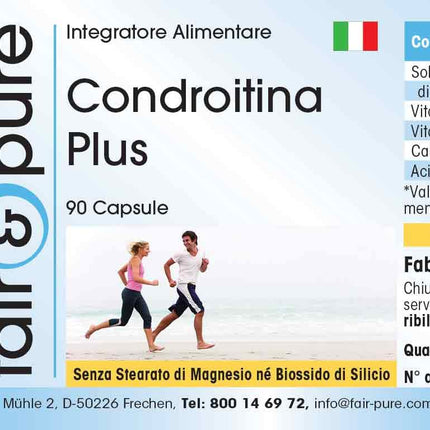 Fair &amp; Pure® - Chondroitin Plus - 90 kapsulas - ar hialuronskābi - kalciju - D un E vitamīniem - bez magnija stearāta