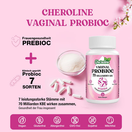 Cheroline vaginālās probiotikas sievietēm, 70 miljardi CFU, 7 celmi ar prebiotiku maisījumu, 13 vienā intīmās floras probiotikas, vegānas kapsulas (60 kapsulas (1 iepakojums))
