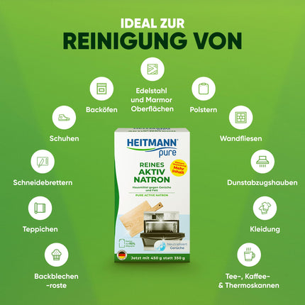 HEITMANN tīrā aktīvā cepamā soda | Uzticami noņem taukus, smakas un traipus visā mājā | 450 g