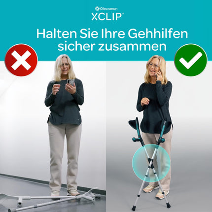 XCLIP apakšdelma kruķu turētājs kustībā — viegls, pārnēsājams 20–22,6 mm nūjas turētājs — iešanas palīglīdzekļa turētājs — ātri un vienkārši uzstādāms kruķu aksesuārs