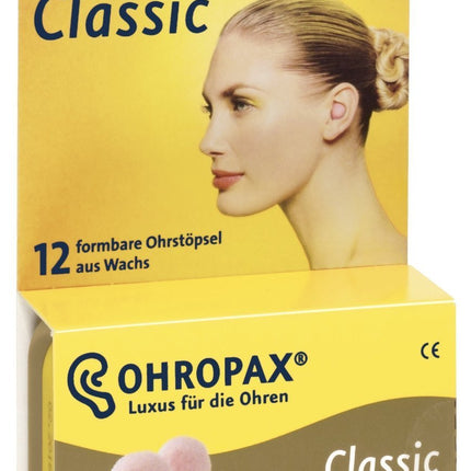 OHROPAX Classic vaska ausu aizbāžņi, 12 gabali (3 iepakojumi pa 4 pāriem), rozā krāsā