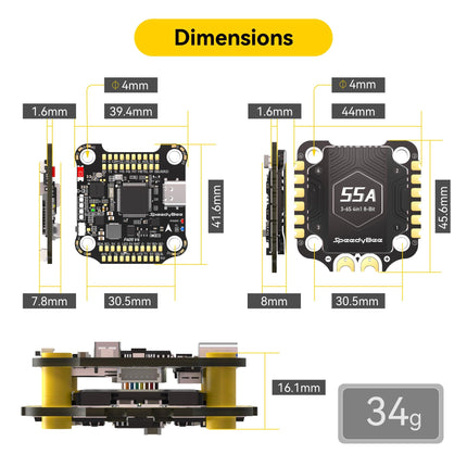 F405 V4 lidojuma vadības bloks: 30x30 bloks ar 4in1 55A ESC plati, bezvadu Betaflight konfigurācija, Blackbox, FPV dronam