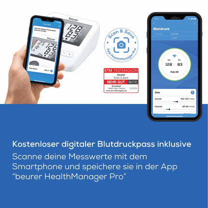 Beurer BM 27 augšdelma asinsspiediena mērītājs ar manžetes piemērotības kontroli, klīniski apstiprināts, augšdelma apkārtmēram 22-42 cm, riska indikators, aritmijas noteikšana, paziņojums par pielietošanas kļūdām