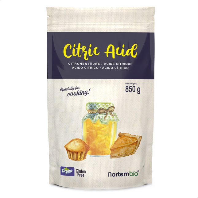 Nortembio citronskābes pulveris, organisks, 850 g. Pārtikas kvalitātes, 100% tīrs. Skābinātāji un konservanti ēdiena gatavošanai un cepšanai. E-grāmata ar iekļautām receptēm.