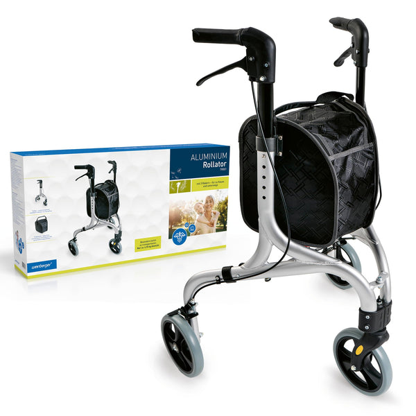 Weinberger alumīnija rollators ar 3 riteņiem, salokāms, ar noņemamu somu, plāns, viegls un manevrējams, stabils, tikai 4,2 kg, krāsa: sudraba, modelis: 02217