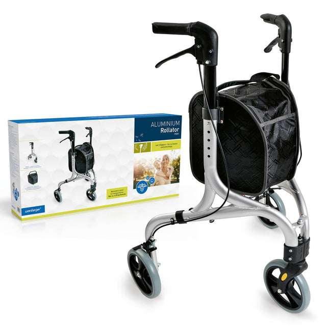 Weinberger alumīnija rollators ar 3 riteņiem, salokāms, ar noņemamu somu, plāns, viegls un manevrējams, stabils, tikai 4,2 kg, krāsa: sudraba, modelis: 02217