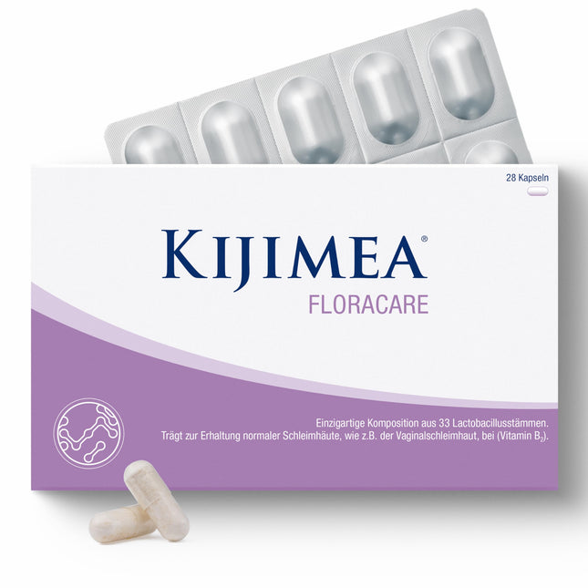 Kijimea FloraCare – veidots pēc dabiskā maksts mikrobioma parauga | 33 īpaši saskaņotas pienskābes baktērijas maksts vajadzībām augstā devā + vitamīni B2, B3, B7 un cinks - 28 gab.