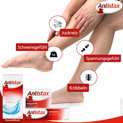 Antistax extra vein tabletes, apvalkotās tabletes 360 mg, 30 tabletes, ar sarkano vīnogulāju lapu ārstniecisko spēku, smagām un pietūkušām kājām, nakts krampjiem ikru muskuļos un venozai nepietiekamībai