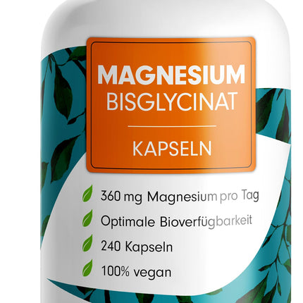 Magnija bisglicināta kapsulas 240x - optimāli augsta deva un bioloģiski pieejama - 360 mg magnija dienā - laboratoriski pārbaudīts ar sertifikātu - 100% vegāns - 80 dienu piegāde