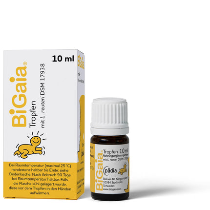 BiGaia® pilieni 10 ml, ar dabīgo pienskābes baktēriju L. reuteri zarnu mikrofloras atbalstam, droši lietojami zīdaiņiem no dzimšanas brīža
