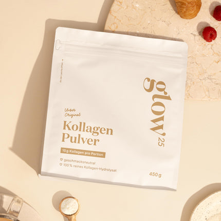 Glow25® kolagēna pulveris [450 g] - mūsu oriģinālais - kolagēna hidrolizāts - 1. un 3. tipa peptīdi - laba šķīdība - neitrāls