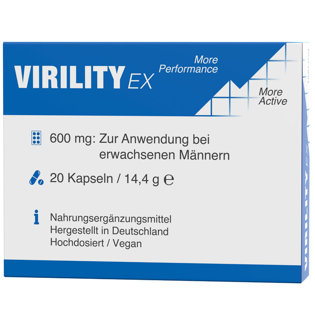 Virility EX - 600 mg aktīvā formula lietošanai pieaugušiem vīriešiem, 20 vegānas kapsulas – augsta deva un augstākā kvalitāte