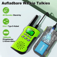 AWANFI Walkie Talkie Kids, rācija ar uzlādējamu litija jonu akumulatoru, divvirzienu radio komplekts, rācija ar VOX funkciju, LCD lukturītis, taustiņu slēdzene, rācija dāvanu kempinga piedzīvojumiem, 3-12 gadi