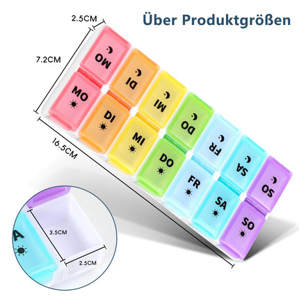JANUIXCO Tablešu kastīte 7 dienām Rīts Vakars - Tablešu kastīte 7 dienām 2 nodalījumi noņemami, bez BPA - Zāļu kastīte 14 nodalījumi viegli atverami, lietošanai ceļā