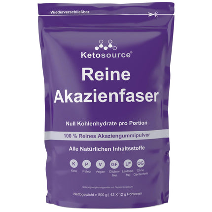 Tīrs akācijas šķiedras pulveris | 0 g ogļhidrātu nulle kaloriju | Atbalsta gavēni un ketogēno diētu | Prebiotiskais uztura bagātinātājs ar šķīstošajām šķiedrvielām | Bez piedevām | 500 g Ketosource paciņa