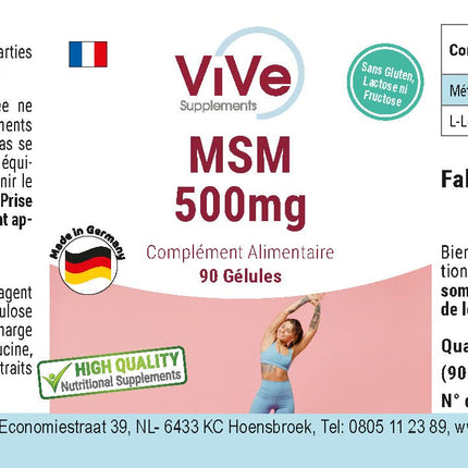 MSM 500 mg - 90 kapsulas - organiskais sērs - metilsulfonilmetāns - 3000 mg dienas deva - liela deva un vegānisks | Kvalitāte no Vācijas - ViVe uztura bagātinātāji