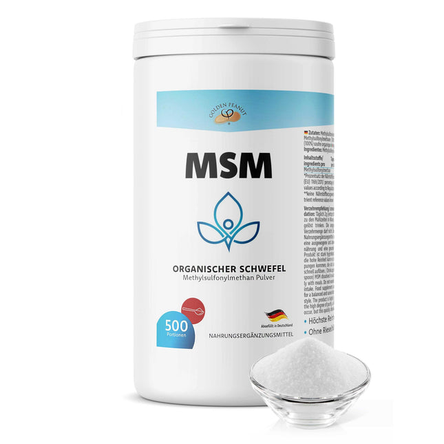 ZELTA ZEMESRIEKSTU MSM 1 kg bundža, metilsulfonilmetāns, augstākā tīrība, organiskais sērs bez piedevām un pretsalipes vielām