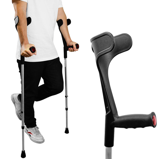 PEPE Mobility - kruķi pieaugušajiem (x2 gab.), apakšdelma kruķi, ortopēdiskie kruķi, melni - ražoti Eiropā