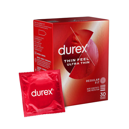 Durex Real Feel Ultra prezervatīvi – īpaši plāni galiņi un lubrikēti ar silikona gēlu – 30 iepakojums (1 x 30 gabali)