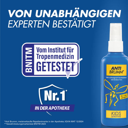 Anti Brumm Kids Sensitive pumpja aerosols, 75 ml: Uzticama aizsardzība pret odiem un ērcēm, īpaši bērniem no viena gada vecuma, odu aerosols ar ikaridīnu