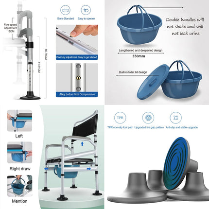 Kumodes krēsls, regulējams augstums, saliekams, pārnēsājams māsu krēsls, kumodes krēsls, tualetes krēsls ar neslīdošām gumijas pēdām, dušas krēsls, podiņš gados vecākām sievietēm ar invaliditāti, grūtniecēm