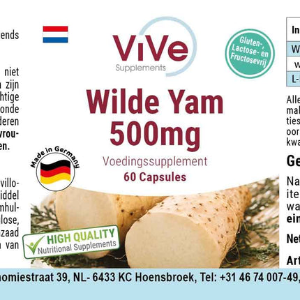Savvaļas jama ekstrakts 500 mg - 60 kapsulas Savvaļas jamss ar 20% diosgenīna - augsta deva un vegāns - Dioscorea villosa | Kvalitāte no Vācijas, ko nodrošina ViVe Supplements