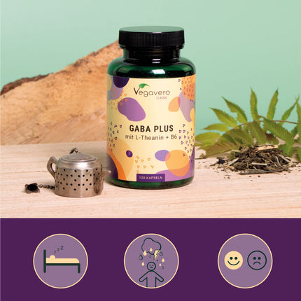 Gaba Vegavero® | Augsta deva | 1000 mg gamma aminosviestskābes vienā porcijā | Ar L-teanīnu un B6 vitamīnu | 120 vegānas kapsulas | Bez piedevām un laboratoriski pārbaudīts