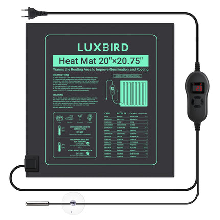 Luxbird apsildes paklājiņš ar termostatu, iekštelpu siltumnīcas apsildes paklājiņš stādu dīgšanas siltumnīcai, 60 vati, IP67 ūdensizturīgs, 50 x 52 cm