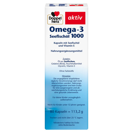 Doppelherz jūras zivju eļļa Omega-3 1000 - EPA un DHA veicina normālu sirds darbību - 80 kapsulas (1 iepakojums)