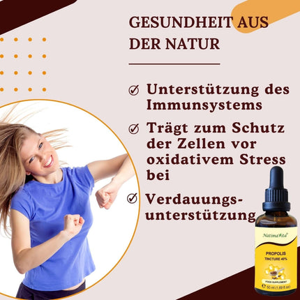 Propolisa tinktūra 40% - 50 ml - tīri augstas devas pilieni - 100% dabīgs ekstrakts - imūnsistēmas atbalstam - praktiska pipete - NatimaVita