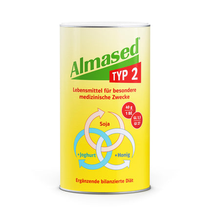 Almased 2. tipa pulveris cukura līmeņa asinīs un HbA1c līmeņa pazemināšanai – zems glikēmiskais indekss 27 – 1 x 500 g – 10 porcijas