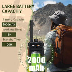 Retevis RB626 rācijas pieaugušajiem, 2000 mAh uzlādējams divvirzienu radio, 16 kanāli, USB lādētājs, VOX, pārnēsājama rācija medībām, kempingam (1 iepakojums)