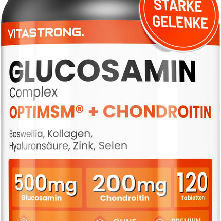 Glikozamīna hondroitīns ar MSM kolagēnu un hialuronskābi, cinku, selēnu, mangānu, bosvēliju, glikozamīna kompleksu, MSM uztura bagātinātāju, kauliem, locītavām, skrimšļiem, Vitastrong augstākās kvalitātes bezglutēna, bez ĢMO