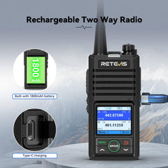 Retevis RB658 rācijas, profesionāla divvirzienu rācija, lietotnes iestatījums, vieda trokšņu samazināšana, trauksmes signāls, 1800mAh uzlādējamas divvirzienu rācijas pieaugušajiem, motocikliem (1 iepakojums, melnas)