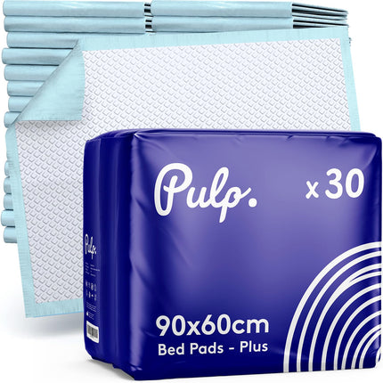 30 x Pulp medicīniskie spilventiņi 60x90cm | Augsti absorbējošs, vienreizlietojams gultas paliktnis nesaturēšanas gadījumiem | Pārtinamais paklājiņš mazuļiem | Ūdensnecaurlaidīgi ieliktņi un gultas paliktņi pieaugušajiem, zīdaiņiem, mājdzīvniekiem