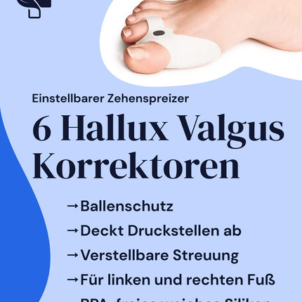 YOGAMEDIC 6 daļu pirkstu atdalītājs, hallux valgus korekcijas komplekts, pirkstu aizsargs - 0% BPA hallux gēla šinas pirksta korekcija, āmura pirksta spilventiņa gredzens - silikona gēla pirkstu atdalītājs sievietēm un vīriešiem, viens izmērs der visiem