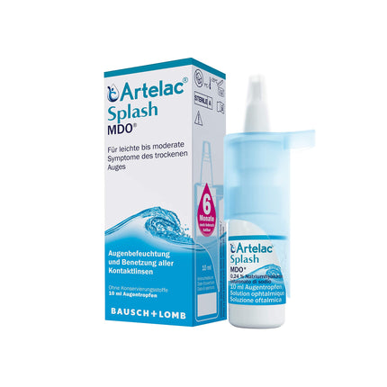 Artelac Splash MDO acu pilieni: acu mitrinātājs ar hialuronskābi sausām acīm, kontaktlēcu mitrināšanai un mitrināšanai, 10 ml