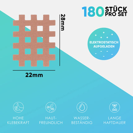 Health Press® Grid Tape Cross Tape – A izmērs, 180 gabali – Režģveida plāksteri akupresūrai – Akupunktūras plāksteri ar detalizētu e-grāmatas lietošanas instrukciju lejupielādei – Akupresūras plāksteri