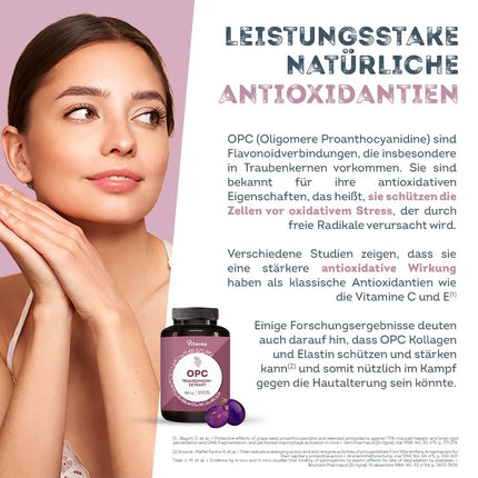 OPC vīnogu kauliņu ekstrakts - augsta deva ar 95% tīru OPC - no franču vīnogām - laboratorijā pārbaudīts (HPLC metode), vegāns - 180 tabletes - Vitavea
