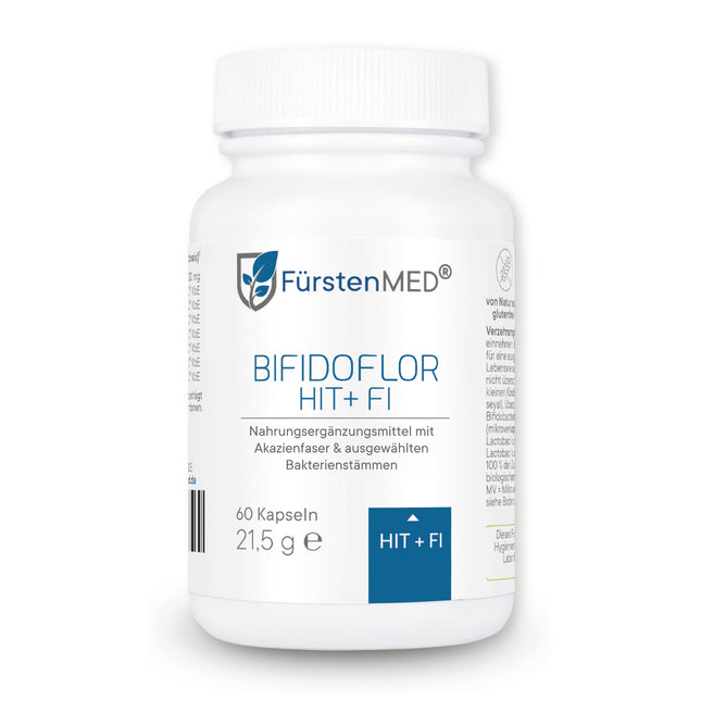 FürstenMED® Bifidoflor HIT + FI histamīna nepanesības un fruktozes nepanesības ārstēšanai ar Bifidobacterium un Lactobacillus celmiem - 60 kuņģa sulu izturīgas kapsulas - Laboratorijā pārbaudītas, vegānas un bez piedevām