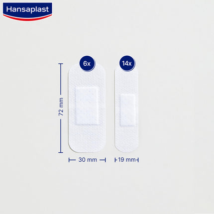 Hansaplast Sensitive plāksteri (20 strēmelītes), ādai draudzīgi un hipoalerģiski brūču plāksteri ar baktēriju aizsardzību un drošu līmes stiprību, nesāpīgi noņemami plāksteri