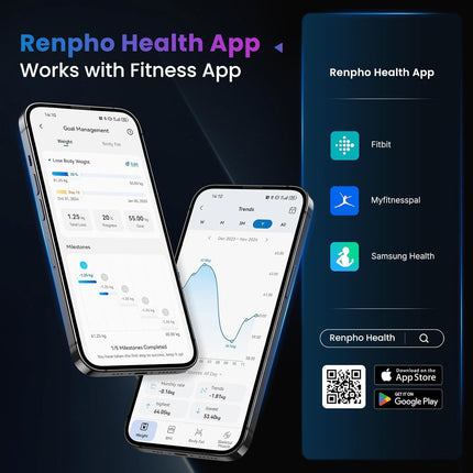 RENPHO digitālie vannas istabas svari, Bluetooth ķermeņa tauku svari ar augstas precizitātes sensoriem, viedie svari ar ķermeņa tauku un muskuļu masas nolasīšanu 180 kg/400 mārciņas