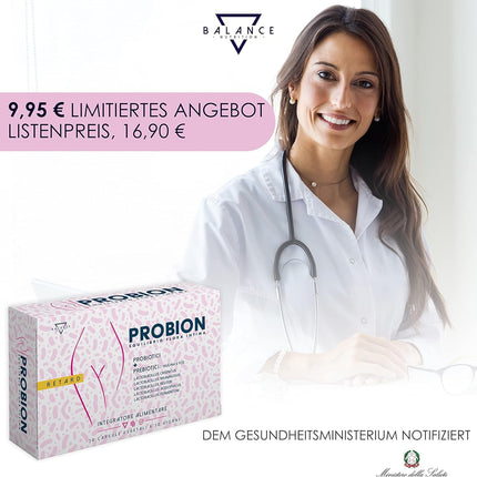 PROBION® - kultūru komplekss sieviešu intīmajai florai | Vaginālās probiotikas | Probiotikas sievietēm | Uztura bagātinātāji prebiotikas | Bakteriālās maksts floras labsajūta | 30 kapsulas