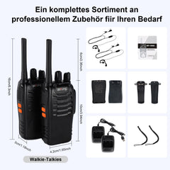 pofung rācijas profesionālās rācijas PMR446 baofeng Talkies 88E/888S rokas rotaļu rācija, rācija ar LED lukturīti un austiņām, USB savienojumu (2 gab.), 94*45*30mm, melnas