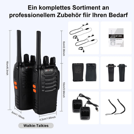 pofung rācijas profesionālās rācijas PMR446 baofeng Talkies 88E/888S rokas rotaļu rācija, rācija ar LED lukturīti un austiņām, USB savienojumu (2 gab.), 94*45*30mm, melnas